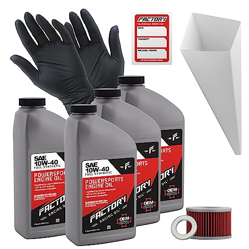 Factory Racing Parts Oil Change Kit compatible with Honda TRX650FA/FGA, TRX680FA/FGA, MUV700 – Includes 4 Quarts of 10W-40 Full Synthetic Oil, 1 Filter, 1 Crush Washer, 1 Funnel, 1 Oil Change Sticker
