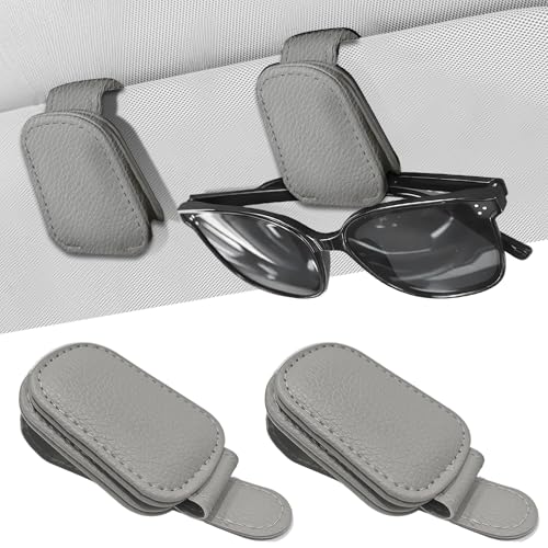 2 pezzi portaocchiali da auto magnetico, con clip per biglietti,supporto per occhiali da sole, pratico,adatto per parasole auto cchiali da sole, occhiali da vista, facile da installare (grigio)