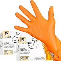 Guanti Monouso In Nitrile Arancione Con Presa Diamantata - 8 Mil - Resistenti - Taglie M, L, XL