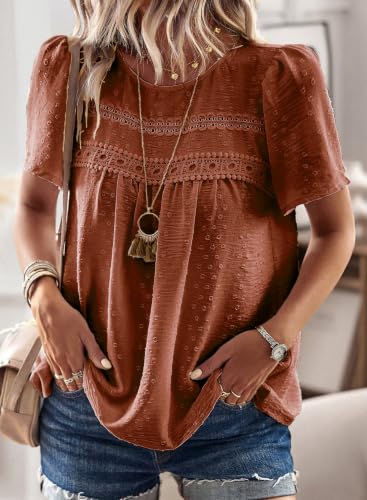 Image of Falechay Womens Summer Tops Flowy Boho Shirts Dressy Casual Short Sleeve