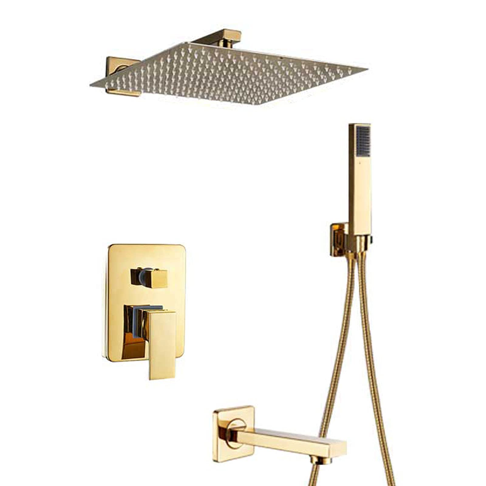 AYCDL Shower System with Tub Spout, 10" Stainless Steel Rainfall Shower Head with Handheld Shower, Shower Faucet Set Wall Mount, Bath Shower Mixer Tap Gold