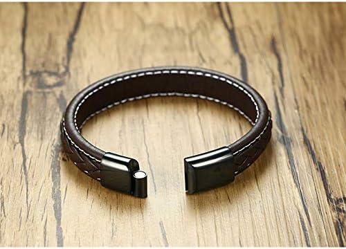 Rockyu Men’s Leather Bracelet Brown Braided Leather Stainless Steel Clasp Adjustable Bracelet for Men Fashion Jewelry Gift for Birthday - Image 3