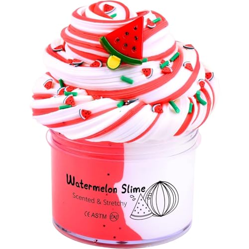 Red Watermelon Butter Slime for Kids, Funny Two-Toned Cake Butter Slimes, Super Soft Sludge Toy, DIY Slime Party Favors for Girls Boys, Stress Relieve Toy (200ML)