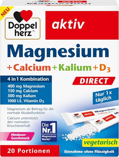 Doppelherz Magnesium + Calcium + Kalium + D3 DIRECT - 400 mg Magnesium 150 mg Calcium und 300 mg Kalium pro Tagesportion - 20 Portionen