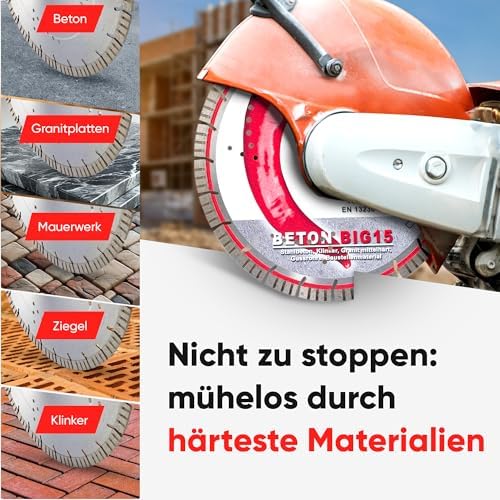 ChiliCut Big 15 Diamanttrennscheibe 350 mm x 30 mm – mit langlebigen Big 15-Segmenten für Beton, Pflastersteine und Naturstein – extra starke Premium Diamantscheibe für Nass- und Trockenschnitt