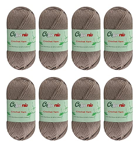 Crochet Knitting Yarn Bamboo Cotton Superfine Fingering Weight 8 Skeins Cotonnio Sunny Cat Premium Brand (Mink Grey) #TOP25