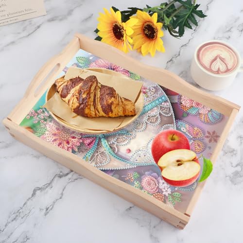 Image of 5D Diamond Art Tray with Handle for Adults DIY Diamond Art Plate Kits Beautiful Flower Heart Picture Diamond Art Painting Dinner Plate for Coffee Living Room Home Organizer Parties Family Gatherings