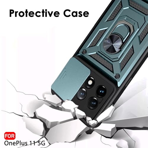Image of TheGiftKart Tough Armor Bumper Back Cover Case for OnePlus 11 5G | Ring Holder & Kickstand in-Built | 360 Degree Protection Back Case Cover for OnePlus 11 5G (PC & TPU, Sliding Camera Cover, Green)