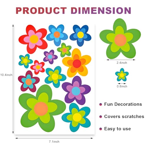 Image of KVAEY Flowers Car Stickers Set, Self Adhesive Daisy Flower Label Stickers for Car Body Mirror Window, Waterproof Hippie Stickers for Car Scooter Laptop Decoration, Car Accessories (Style F)