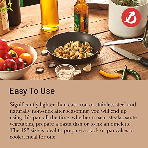 De Buyer La Lyonnaise Blue Carbon Steel Fry Pan - 12” - Ideal For Browning, Simmering, Searing & Reheating - Naturally Nonstick - Made In France #TOP3