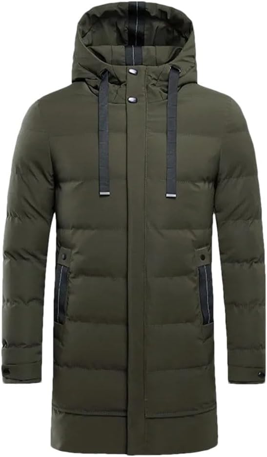 Men's Winter Long Puffer Jacket Thick Warm Hooded Quilted Parkas Coats Classic Windproof Pocket Cotton Outerwear