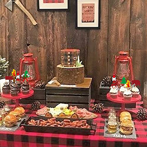 32 Pack Lumberjack Deer Baby Bear Tree Fire Axe Flag Lantern Cupcake Toppers And Plaid Wood Grain Double Sided Cupcake Wrappers For Woodland Party Supplies, Camping Party Decorations #TOP6