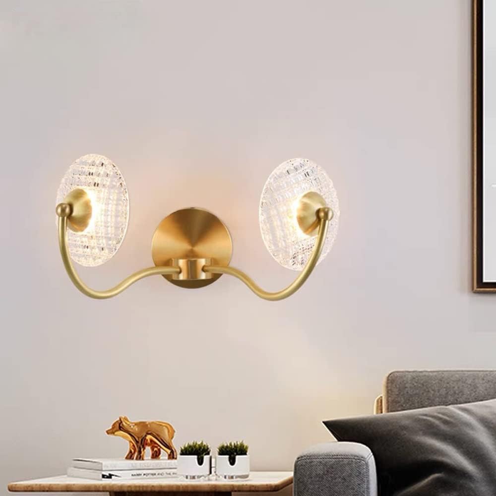 ASerZenith Led Wall Lamp, Post Sconce丨All Copper - 丨Led Wall Light With Study Bedroom Bedside丨Crystal Wall Fixtures With Living Room丨Decorative Light Sources(2Lights)