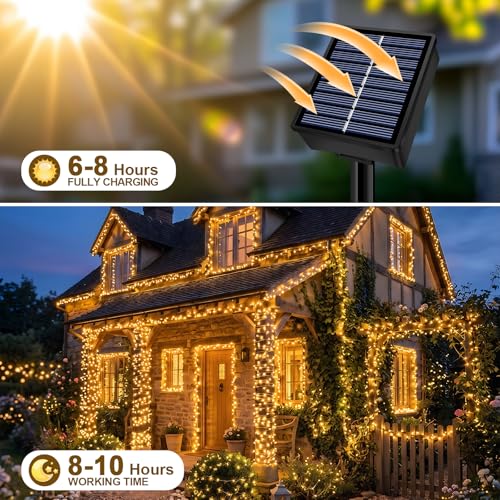 Solar String Lights 2 Pack Total 66FT 200LED Solar Fairy Lights Outdoor Waterproof 8 Lighting Modes Twinkle Lights for Patio, Garden Yard Party Wedding Tree Christmas Halloween Decoration, Warm White - image 3