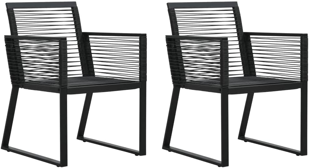 vidaXL Set of Two Black PVC Rattan Patio Chairs – Modern, Weather-Resistant Design for Outdoor Use, Patio, Deck, Garden, Comfortable Seating with Armrests