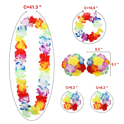 PHOGARY 8 Pack Hula Skirt Costume Kit for Hawaii Luau Party - Dancing Hula with Flower Bikini Top, Hawaiian Lei2