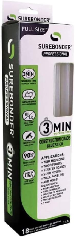 Surebonder .41 in. Dia. x 10 in. L 3 Minute Construction Grade Glue Sticks Clear 18 pk