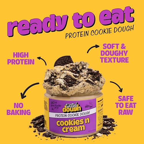 Image of Twisted Dough Protein Cookie Dough, Cookies and Cream Flavor, 2 Pack, 100g Protein, Healthy Snacks, Gluten Free Edible Cookie Snack, High Protein Low Carb & Low Sugar Dessert for Kids & Adults, Keto Friendly