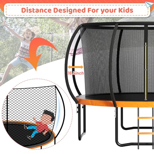 Zevemomo 12FT Trampoline Outdoor, 12 FT Trampoline for Kids & Adults w/Enclosed Net, Curved Poles, 12 Foot Kids Recreational Trampolines Outdoor for Yard, ASTM Approved Anti-Rust Trampolines, Orange