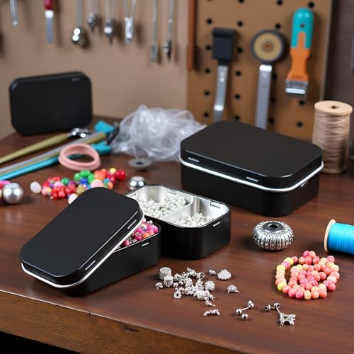 Image of 3Pcs Black Rectangular Small Tins with Lids Tin Boxes Tins Container Metal Empty Hinged Tin Storage Boxes for Candy Key Earrings Food Storage Accessories