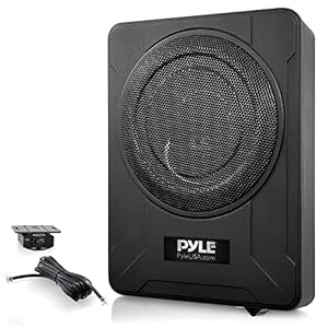 Pyle 8-Inch Low-Profile Amplified Subwoofer System – 600 Watt Compact Enclosed Active Underseat Car Audio Subwoofer with Built in Amp, Powered Car Subwoofer w/Low & High Level Inputs PLBX8A,Black