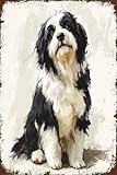 Decor Tin Sign Featuring Black White Dog Portrait – Artistic Metal Wall Decor for Living Room Wall Pet Corner Entryway Decor Dog Lovers 12x16 Inch Gift