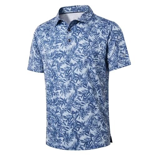 Blue Leaf Print Golf Polo