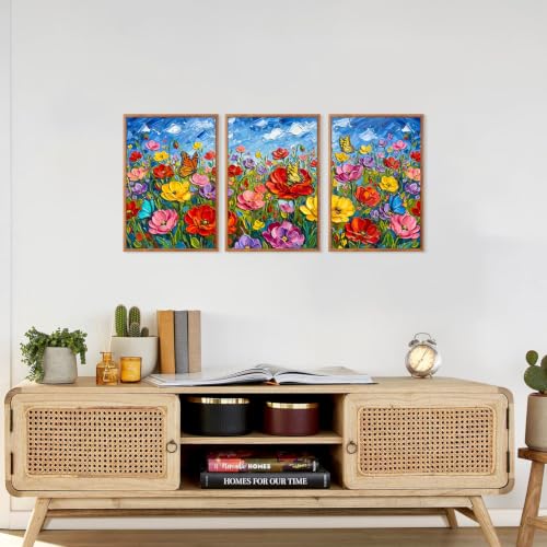 CHDITB 3D Impasto Poppy Floral Wall Art, Wildflower Botanical Wall Decor — view 5