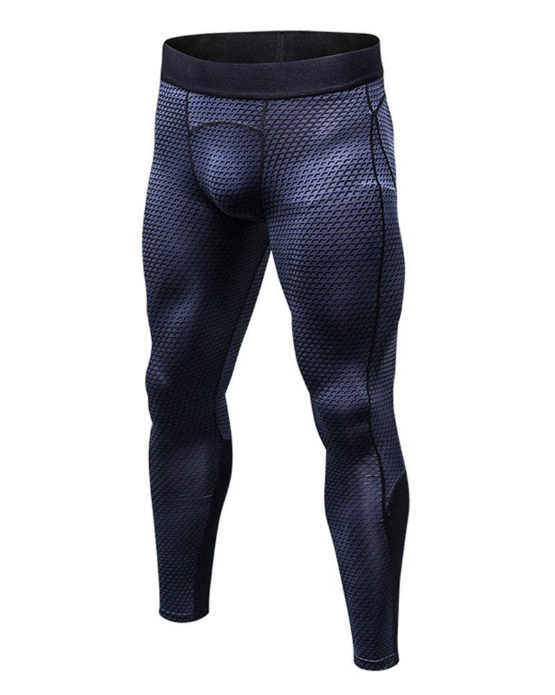 Daihan Men's Black Grey Workout Leggings 3D Gym Exercise Compression Performance Training Tights Sport Pants Xl