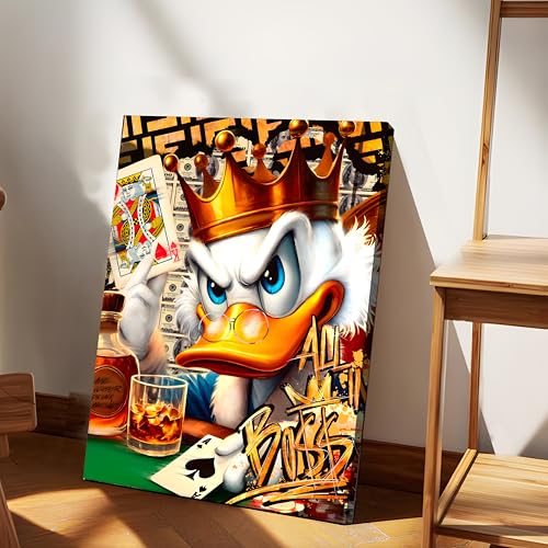 Image of King of Cards Duck Scrooge Pop Art Canvas Wall Art Painting For Living Room, Graffiti Cartoon Painting For Kids Room,