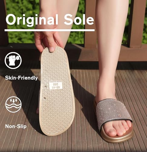 Image of Fur Story Womens Slides House Slippers Rhinestone Glitter Slides Cute bling Flat for Women Platform Sandals Cozy Bedroom Slippers Shower Shoes