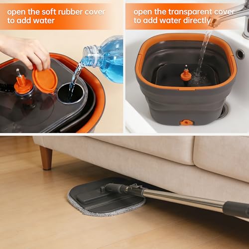 Collapsible Mop and Bucket Set, Spin Mop with Separate Dirty and Clean Water, 6 Replaceable Mopping Pads with Foldable Handle, Deep Cleaning Mops and Buckets for Household Use Floor Cleaning by BOWEITI - Used condition - Image 5