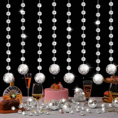 Sumind 8 Pack Disco Party Decorations Mini Disco Ball Garlands