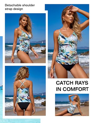 Image of RELELCIGA Women's Tankini Top V Neck Ruched Tummy Control Bathing Suit Top