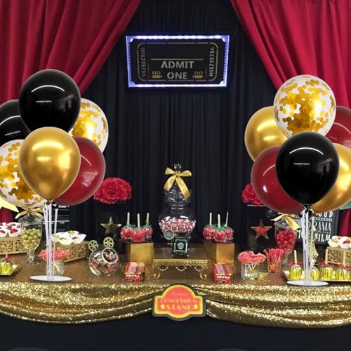 Image of TONIFUL 4 Set Burgundy Red Black Gold Balloon Stand Centerpiece for Table