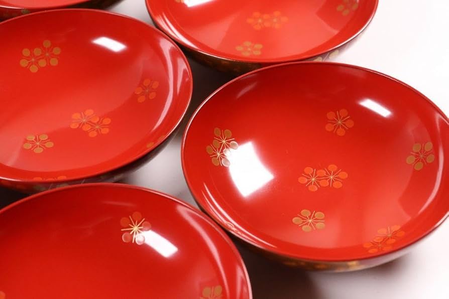 MA190 輪島塗 川端漆器店造 鶯宿梅蒔絵 皆朱塗吸物椀 十客 金蒔絵 花鳥 MA190 輪島塗 川端漆器店造 鶯宿梅蒔絵 皆朱塗吸物椀 十客 金