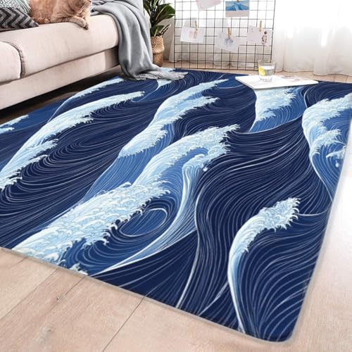 Tapete decorativo azul con diseño de olas 2x3 pies miniatura 4