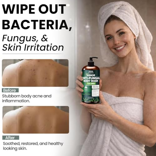 Image of Antifungal Body Wash with Tea Tree Oil for Ringworm & Jock Itch w /Scrubber