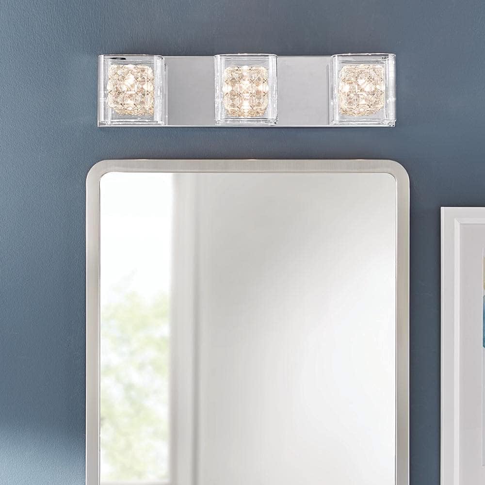 Home Decorators Collection Crystal Cube 3-Light Polished Chrome Vanity Light