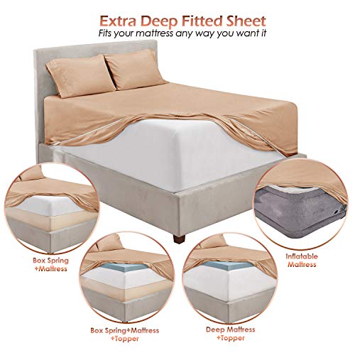 Image of Hearth & Harbor Luxury Soft 6 Piece Bed Sheet Set Extra Deep Pocket Fitted Sheets Fits Mattress up to 21 inch, Double Brushed Bedding, Queen, Taupe