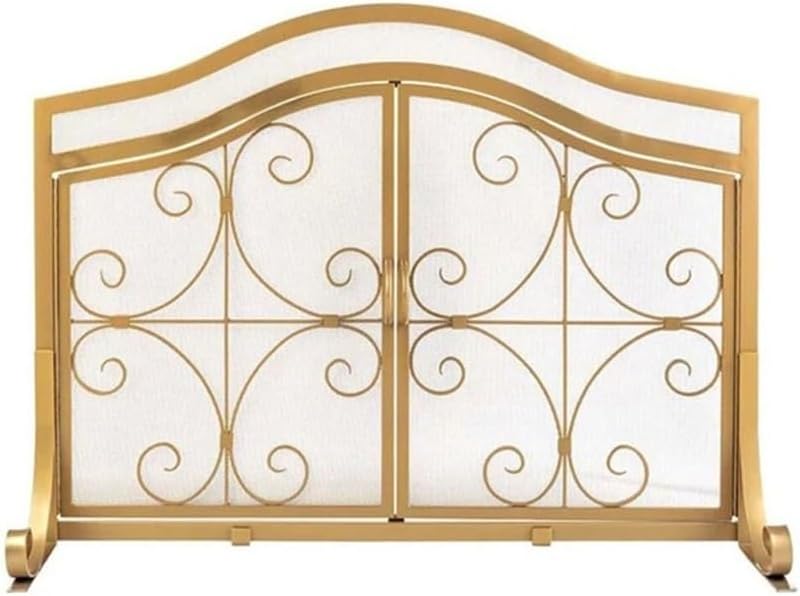 Fireplace Screen Double Door Designed Golden Fireplace Screen Hollow Out Carved Guardrail Living Roo