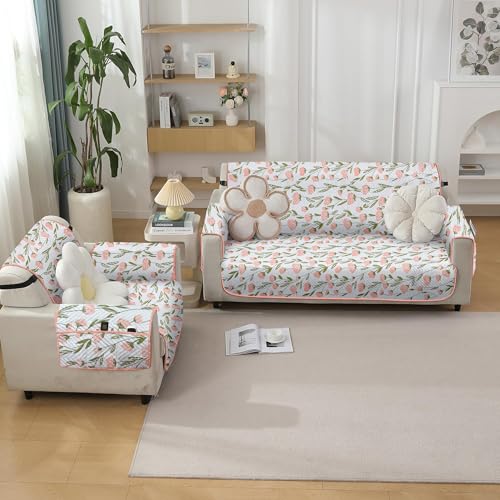Image of Amazon Basics Printed Quilted Reversible Sofa Topper | 1 Seater | Dual-Tone Design | 175Cm X 60Cm | 325 GSM | Color - Green-Pink, Polyester Blend