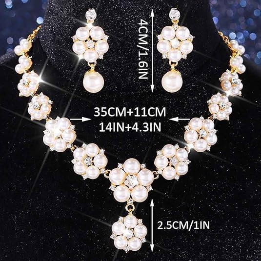 EVILD Pearl Jewelry Sets Gold Flower Necklace and Earring Set for Women - Image 2