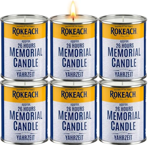 Rokeach 24 Hour Candles Yahrzeit Memorial Candle Tin (6 Pack) | Yom Kippur Candles | Emergency Perfect for Blackouts Storms & Hurricanes