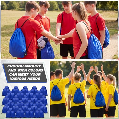 Image of Shappy Drawstring Backpack Bulk Sports Gym Cinch Bag Polyester String Bag for Men Women(Dark Blue,150 Pcs)