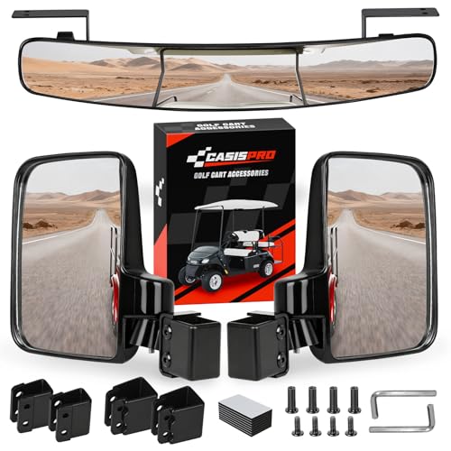 Casispro Universal Golf Cart Side And Rear View Mirror Kit 3-Piece