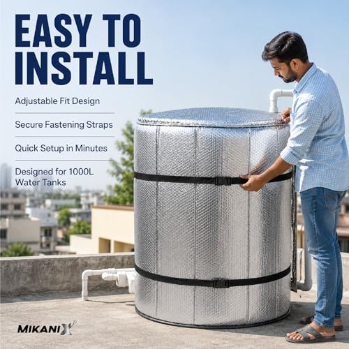 Image of MIKANIX Premium Insulated Water Tank Cover for 1000L Tank | Weatherproof Thermal Water Tank Jacket Protective Sleeve | Heat Reflective, Anti Freeze, Dustproof UV Protector for Outdoor Overhead Tanks