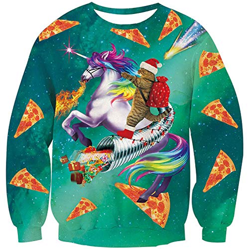 Loveternal Unisexe Pulls Noel Chat 3D Imprimé Cat Pizza Christmas Jumper Manches Longues Ugly Xmas...