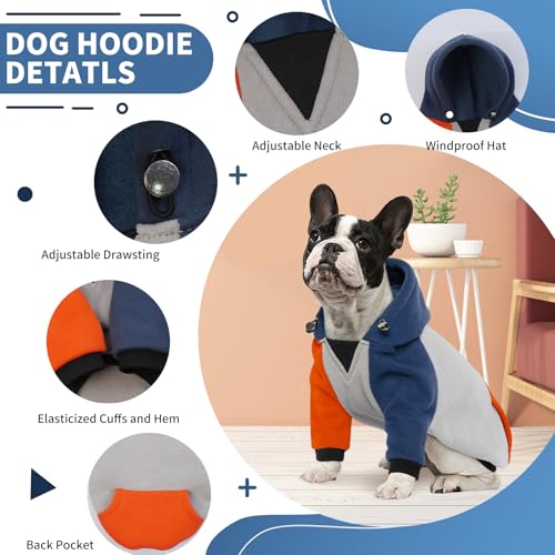 Image of BRKURLEG Dog Hoodie Winter Dog Sweatshirts with Pockets Warm Dogs Clothes for Small Medium Dogs Girl Boy, French Bulldog Clothes Pet Sweater Shirt Hoodies with Pocket(BlueOrange, S)