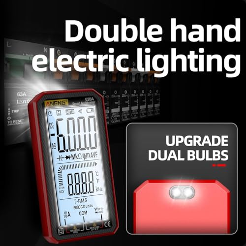 Image of Digital Multimeter Tester, Smart Multimeter with Auto Ranging Digital Voltmeter Measures Voltage Current Resistance Continuity Capacitance Temperature for Electricians,DIY (620C Red)